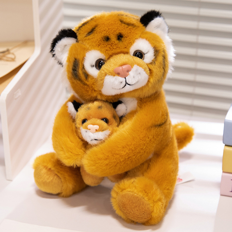Tigar plišana lutka – majka i dijete, mekani kratki pliš, PP pamuk punilo, poliestersko vlakno, marka Yirongfang, za djecu 4–6 godina