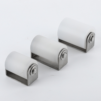 Roată din oțel inoxidabil cu role din nylon pentru uși glisante, roată de poziționare, rulment dublu, utilizare industrială; dimensiuni 40×50 / 40×65 / 50×65