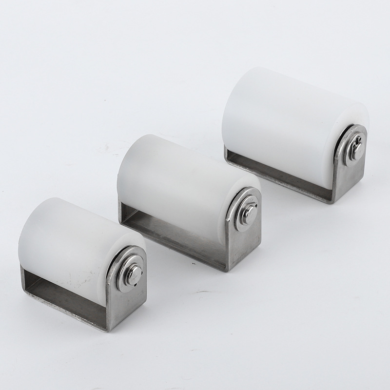 Roată din oțel inoxidabil cu role din nylon pentru uși glisante, roată de poziționare, rulment dublu, utilizare industrială; dimensiuni 40×50 / 40×65 / 50×65