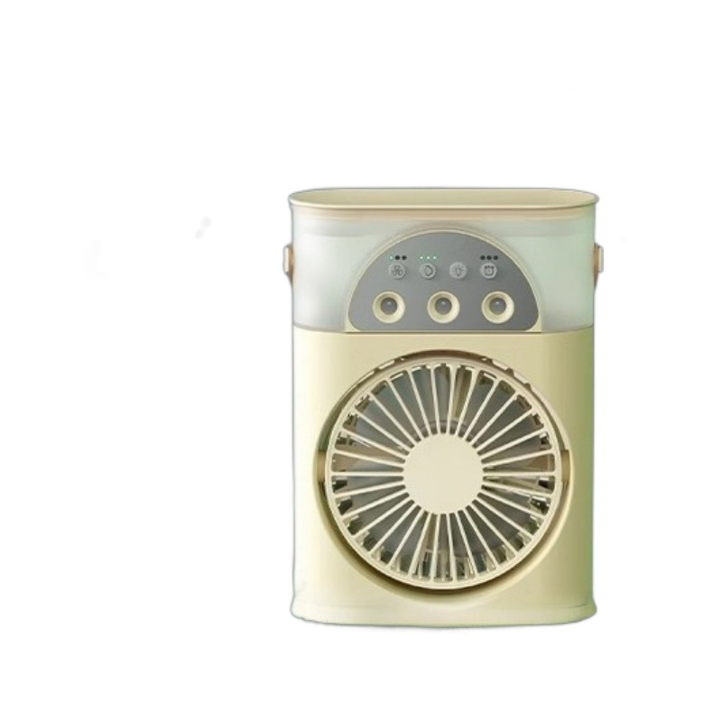 Hordozható USB-s levegőhűtő permetezős, 3 fúvóka, brushless motor, beépített 2000–4000 mAh akkumulátor, 5 sebesség, 3–6 óra üzemidő.