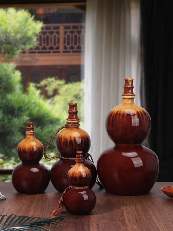 Kerámiából készült tök alakú borosüveg otthoni használatra, zárt kupakkal, borhoz, üres üveg