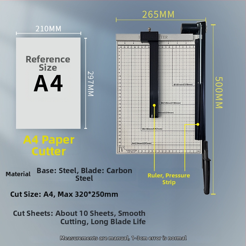 Ručný krájač papiera, A3/A4/B5, nerezová oceľ, do kancelárie a domova, na fotografie a textové dokumenty