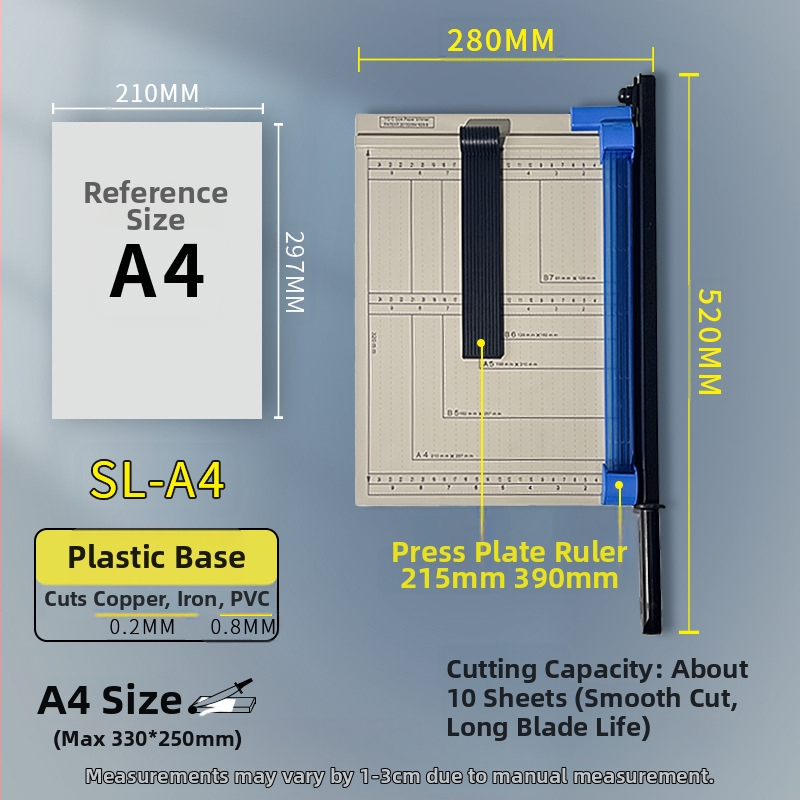 Ručný krájač papiera, A3/A4/B5, nerezová oceľ, do kancelárie a domova, na fotografie a textové dokumenty
