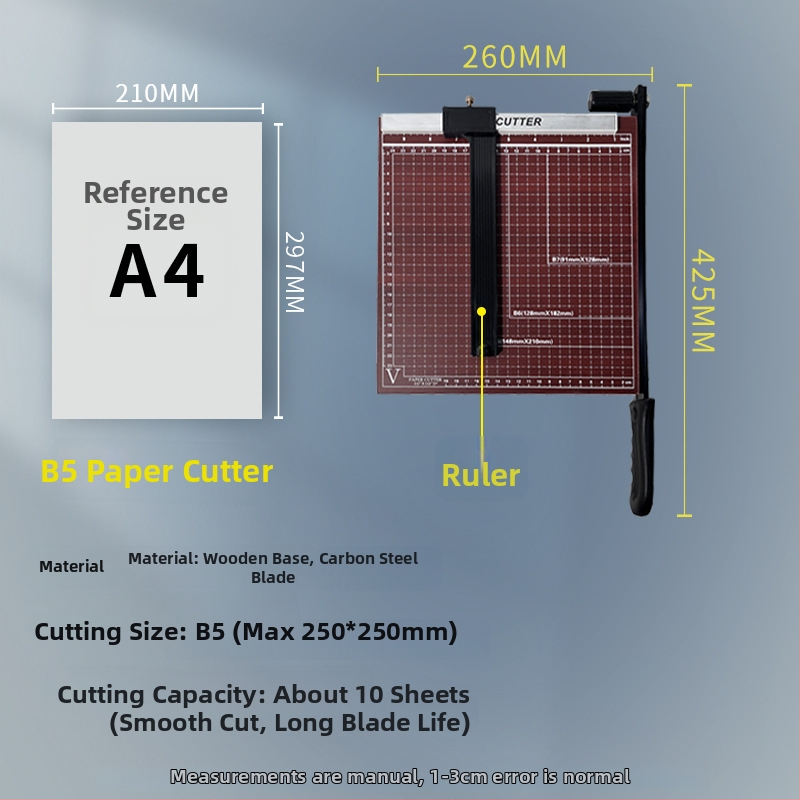 Ručný krájač papiera, A3/A4/B5, nerezová oceľ, do kancelárie a domova, na fotografie a textové dokumenty