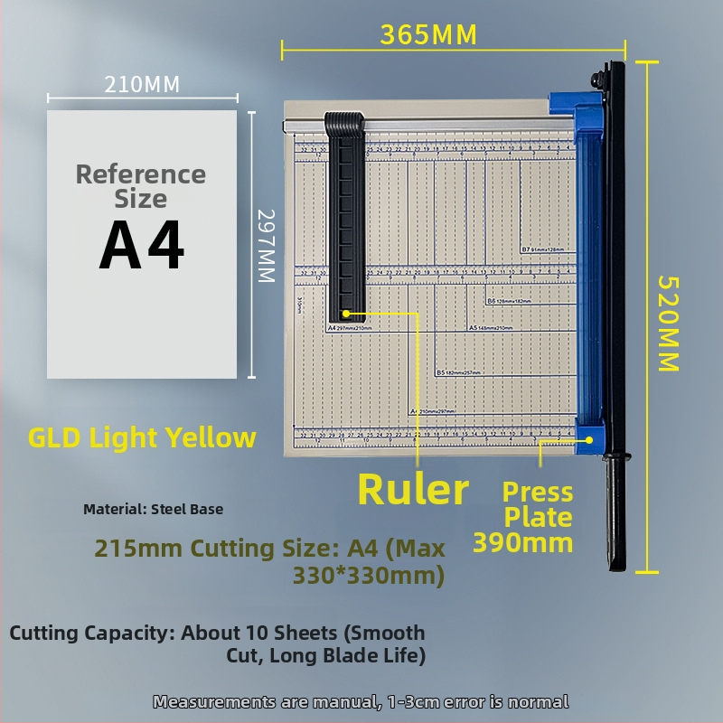 Ručný krájač papiera, A3/A4/B5, nerezová oceľ, do kancelárie a domova, na fotografie a textové dokumenty