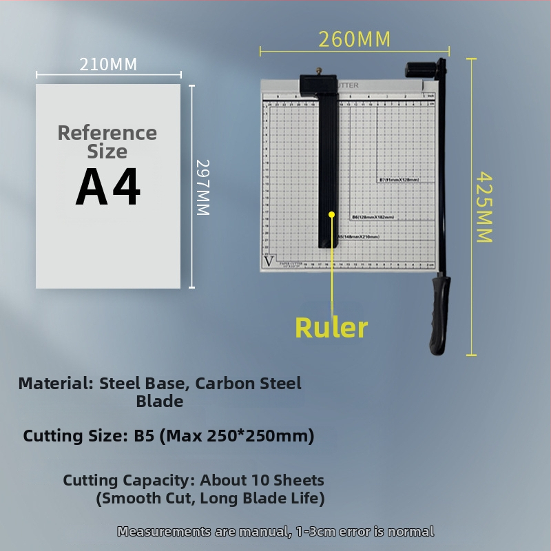 Ručný krájač papiera, A3/A4/B5, nerezová oceľ, do kancelárie a domova, na fotografie a textové dokumenty