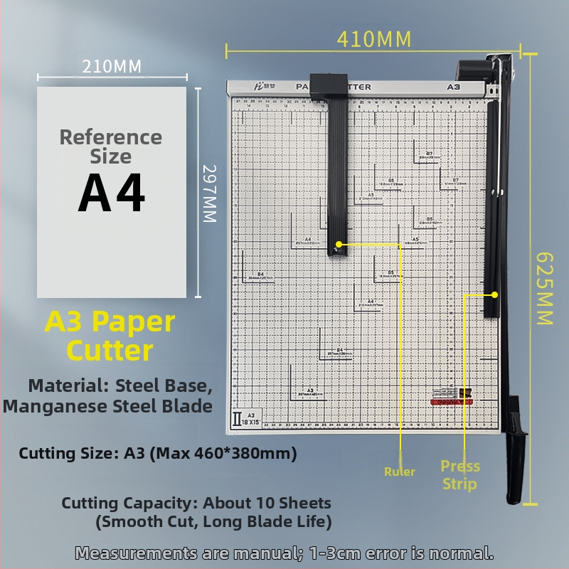 Ručný krájač papiera, A3/A4/B5, nerezová oceľ, do kancelárie a domova, na fotografie a textové dokumenty