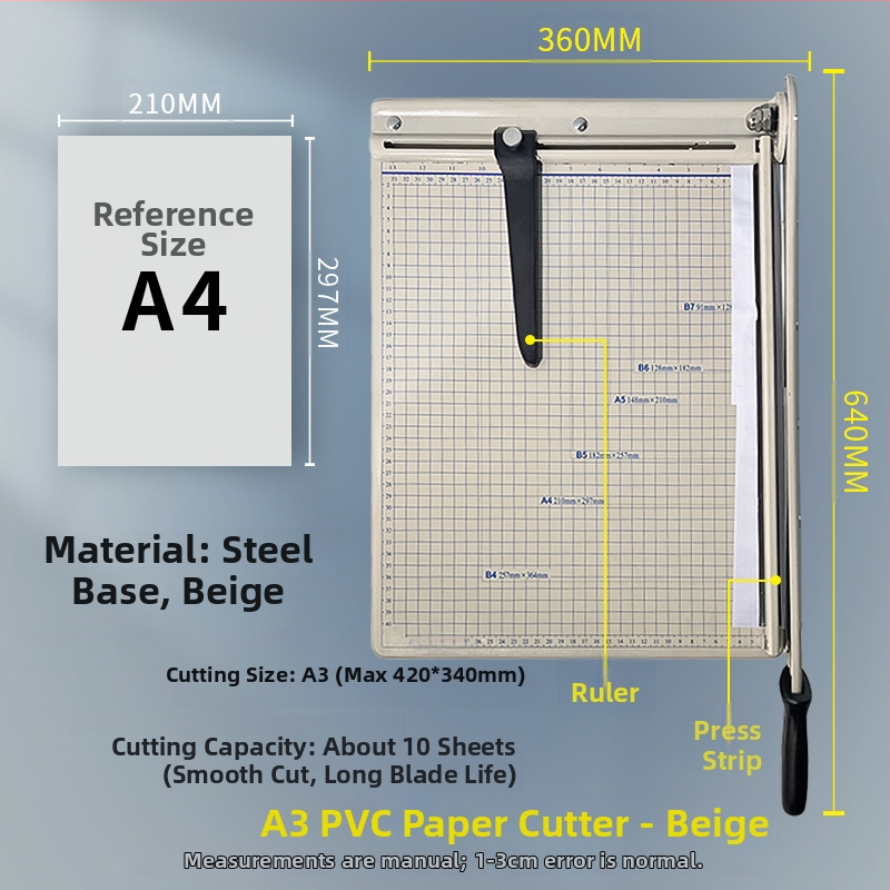 Ručný krájač papiera, A3/A4/B5, nerezová oceľ, do kancelárie a domova, na fotografie a textové dokumenty