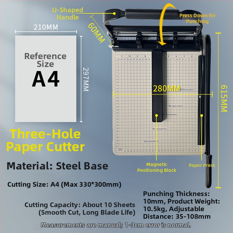 Ručný krájač papiera, A3/A4/B5, nerezová oceľ, do kancelárie a domova, na fotografie a textové dokumenty