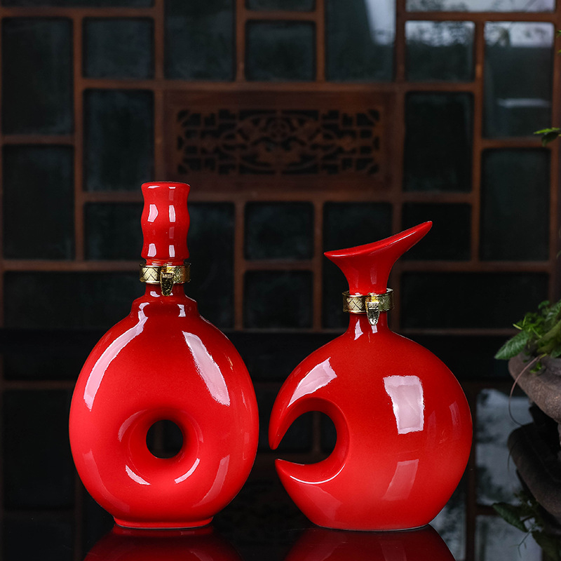 Kerámiából készült borosüveg és tartály, lezárt boros készlet, dekoratív otthoni boros edény, Yishan márka, Új kínai stílus, egységcsomagolás