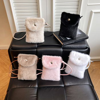 Geantă pentru telefon LS1604 — stil urban minimalist, material pufos, închidere cu capac, formă pătrată verticală