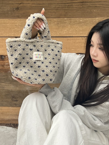 Geantă de mână din pluș, stil coreean, casual, cu fermoar, căptușeală poplin