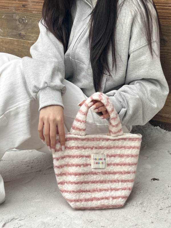 Geantă de mână din pluș, stil coreean, casual, cu fermoar, căptușeală poplin