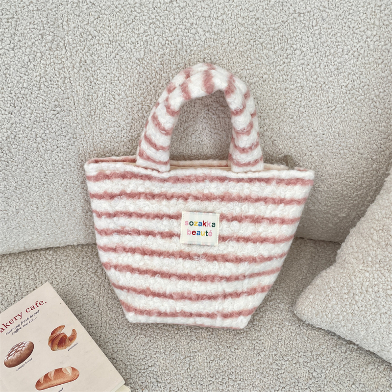 Geantă de mână din pluș, stil coreean, casual, cu fermoar, căptușeală poplin