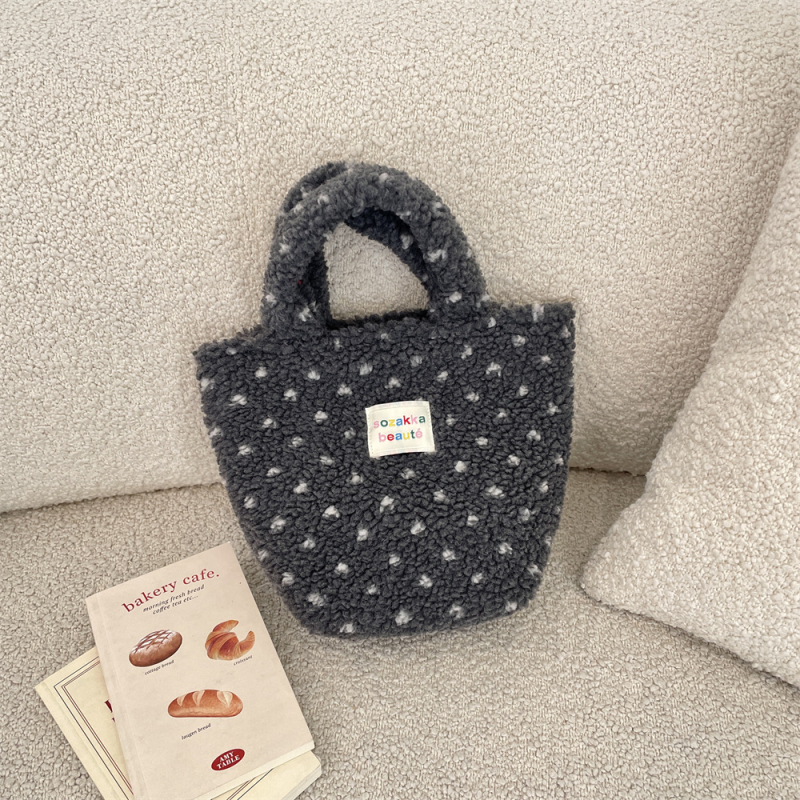 Geantă de mână din pluș, stil coreean, casual, cu fermoar, căptușeală poplin