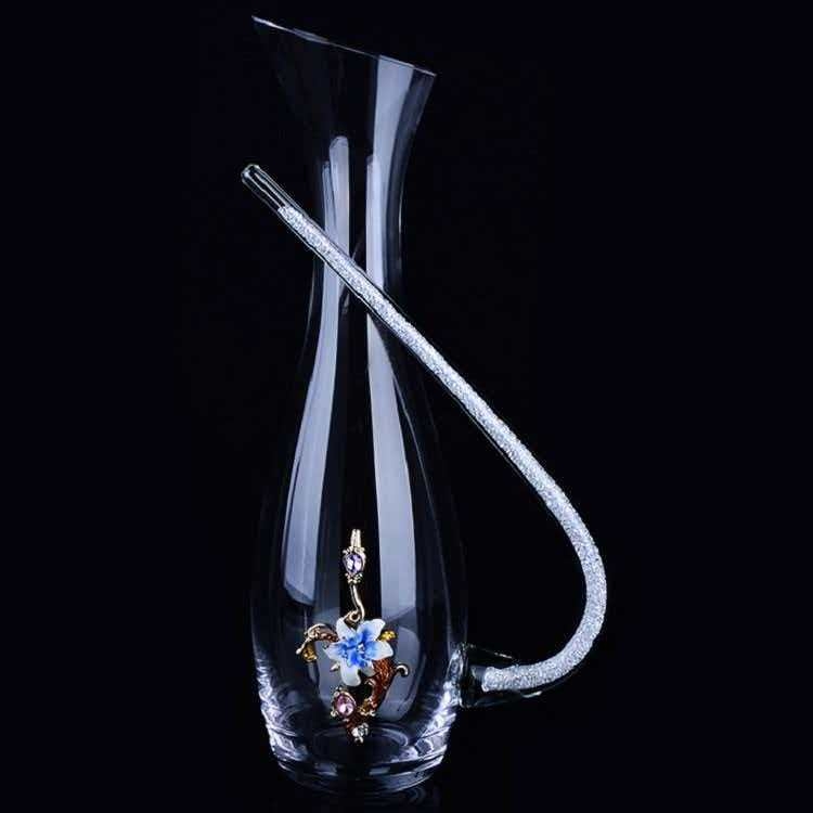 Európai stílusú borospohár zománc motívummal, ólommentes kristály, virágos mintázat, könnyű lux stílus, testreszabás elérhető