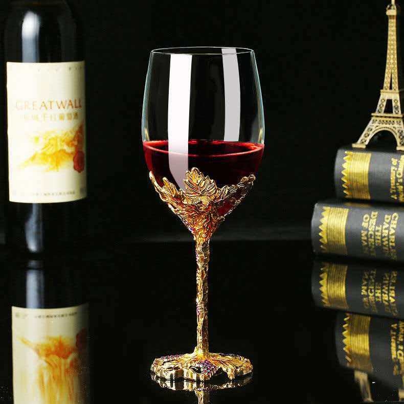 Európai stílusú borospohár zománc motívummal, ólommentes kristály, virágos mintázat, könnyű lux stílus, testreszabás elérhető