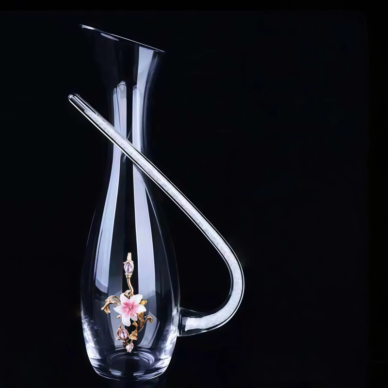 Európai stílusú borospohár zománc motívummal, ólommentes kristály, virágos mintázat, könnyű lux stílus, testreszabás elérhető