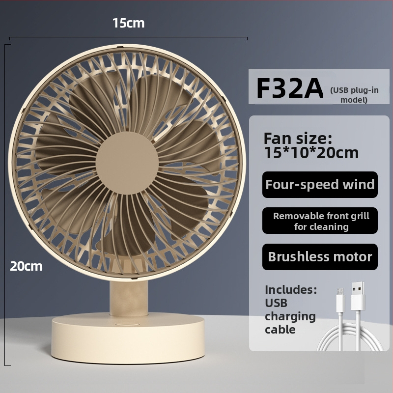 USB stolný ventilátor s 4 rýchlosťami, bezkartáčový motor, vstavaná batéria 1200–2000 mAh, nízka hlučnosť pod 36 dB, vhodný pre 5–30 m²