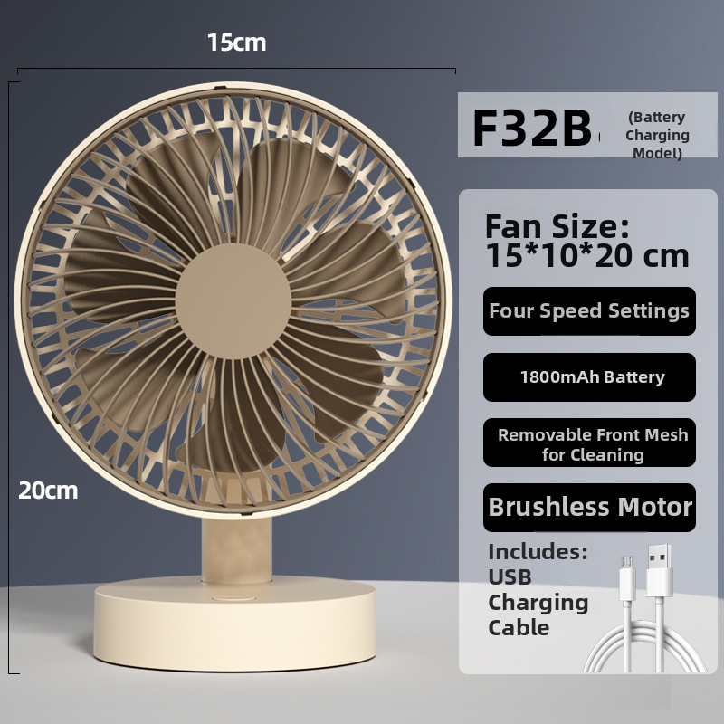 USB stolný ventilátor s 4 rýchlosťami, bezkartáčový motor, vstavaná batéria 1200–2000 mAh, nízka hlučnosť pod 36 dB, vhodný pre 5–30 m²