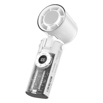 Kézi ventilátor brushless motorral, műanyag lapátokkal, beépített 2000–4000 mAh akkumulátor, jég hűtés, 100 sebességfokozat