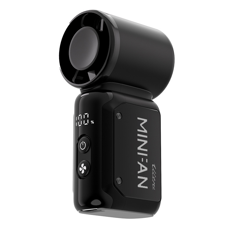 Kézi ventilátor brushless motorral, műanyag lapátokkal, beépített 2000–4000 mAh akkumulátor, jég hűtés, 100 sebességfokozat