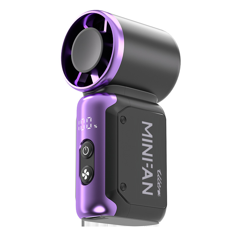 Kézi ventilátor brushless motorral, műanyag lapátokkal, beépített 2000–4000 mAh akkumulátor, jég hűtés, 100 sebességfokozat