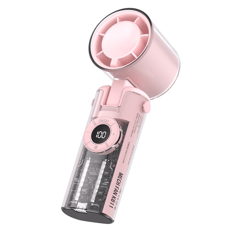 Kézi ventilátor brushless motorral, műanyag lapátokkal, beépített 2000–4000 mAh akkumulátor, jég hűtés, 100 sebességfokozat