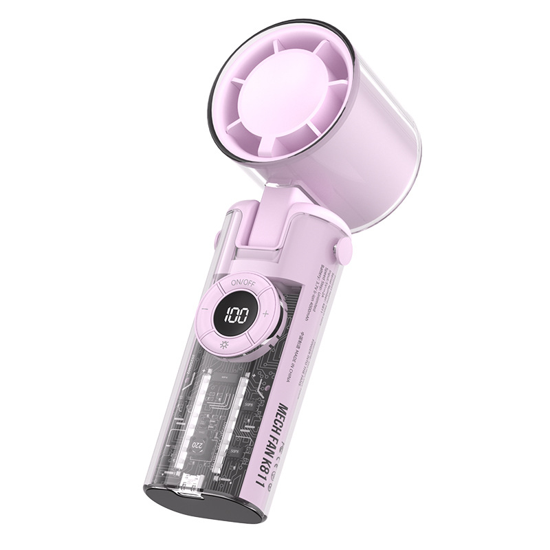 Kézi ventilátor brushless motorral, műanyag lapátokkal, beépített 2000–4000 mAh akkumulátor, jég hűtés, 100 sebességfokozat