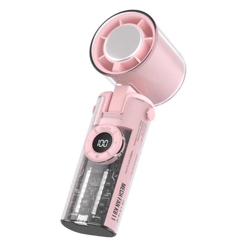 Kézi ventilátor brushless motorral, műanyag lapátokkal, beépített 2000–4000 mAh akkumulátor, jég hűtés, 100 sebességfokozat