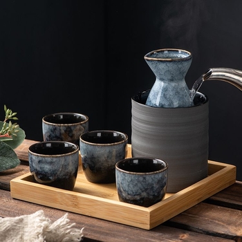 Set de pahare de sake ceramic - izolat, stil antic, 101-200 ml, Hoimashimaya