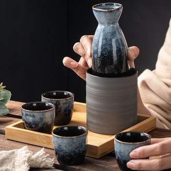Set de pahare de sake ceramic - izolat, stil antic, 101-200 ml, Hoimashimaya