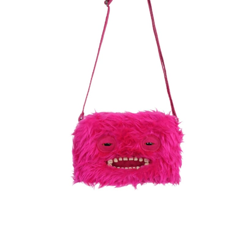 Geantă crossbody din pluș Fuggler — Monstru drăguț cu dinți, Design desen animat, pluș scurt, Material: poliester, Umplutură: PP bumbac, 14+