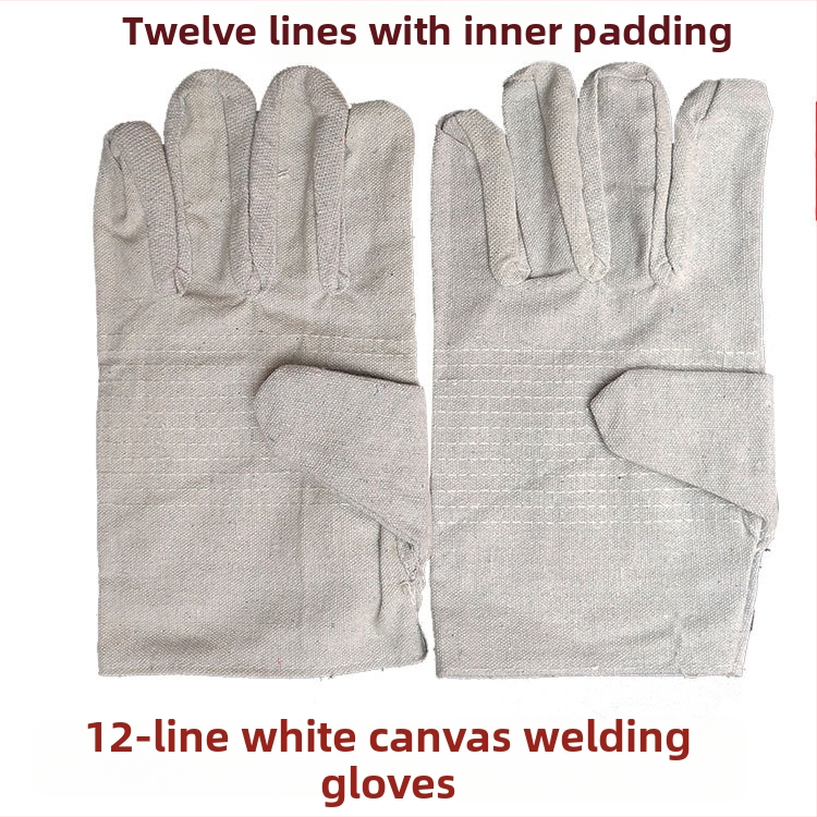 Hrubé plátené zváracie rukavice – materiál: plátno; hmotnosť ≈107 g; vhodné pre plynové a oblúkové zváranie