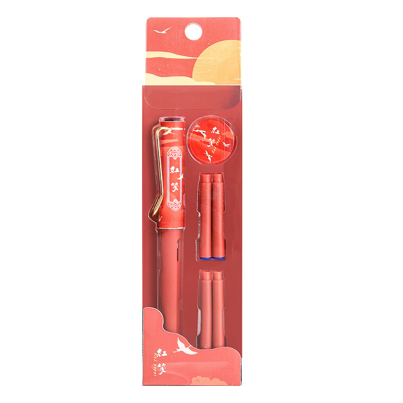 Set de stil caligrafic în stil chinezesc tradițional pentru elevi, pentru practică caligrafie, cu sistem sac de cerneală, vârf EF din oțel inoxidabil, carcasă din plastic, cutie cadou