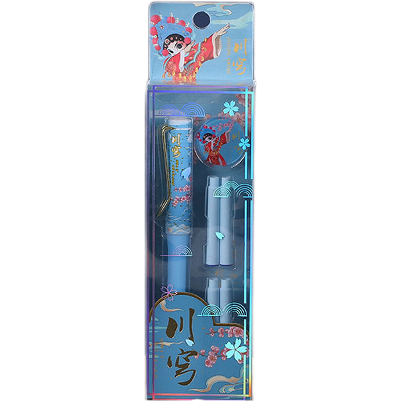 Set de stil caligrafic în stil chinezesc tradițional pentru elevi, pentru practică caligrafie, cu sistem sac de cerneală, vârf EF din oțel inoxidabil, carcasă din plastic, cutie cadou