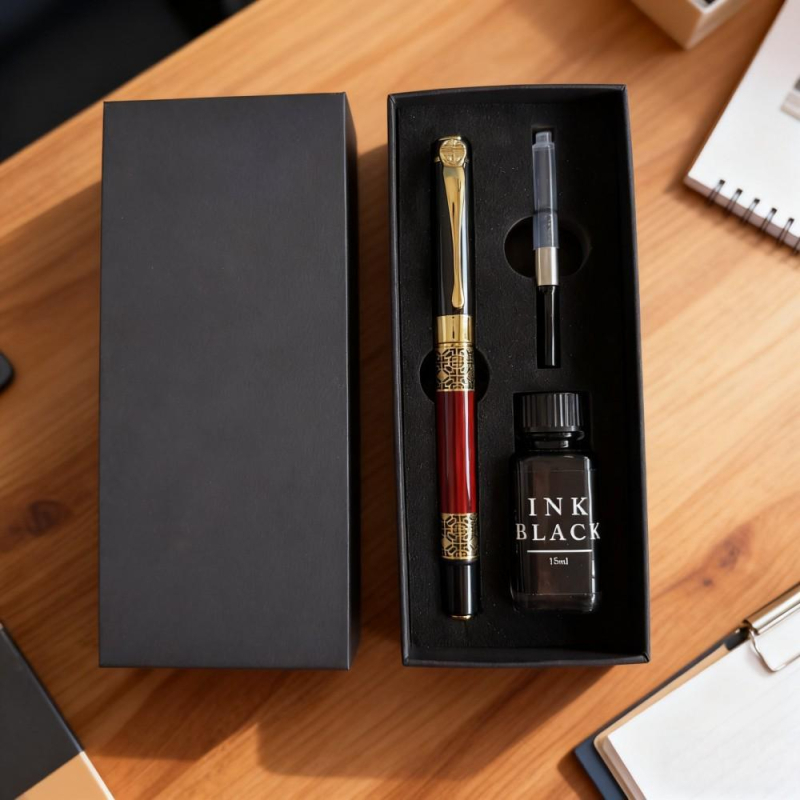 Stilou Peso 988 – corp metalic, vârf auriu, sistem de absorbție a cernelei, gravură laser, cutie cadou