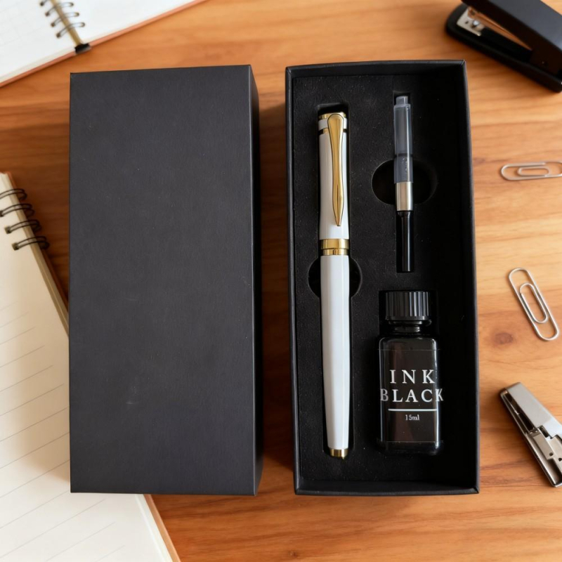 Stilou Peso 988 – corp metalic, vârf auriu, sistem de absorbție a cernelei, gravură laser, cutie cadou