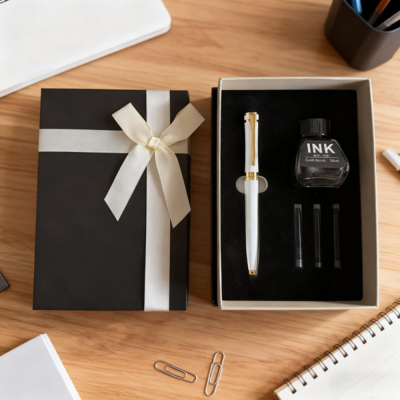 Stilou Peso 988 – corp metalic, vârf auriu, sistem de absorbție a cernelei, gravură laser, cutie cadou