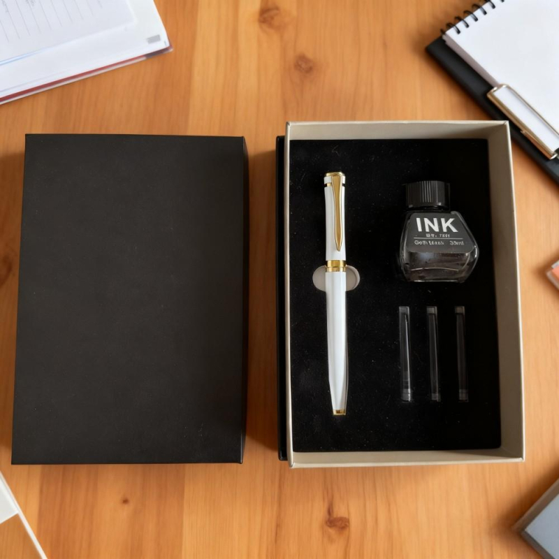 Stilou Peso 988 – corp metalic, vârf auriu, sistem de absorbție a cernelei, gravură laser, cutie cadou