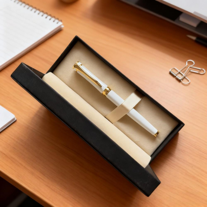 Stilou Peso 988 – corp metalic, vârf auriu, sistem de absorbție a cernelei, gravură laser, cutie cadou