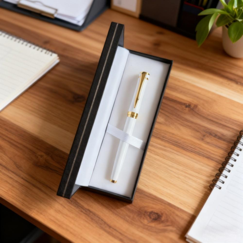 Stilou Peso 988 – corp metalic, vârf auriu, sistem de absorbție a cernelei, gravură laser, cutie cadou