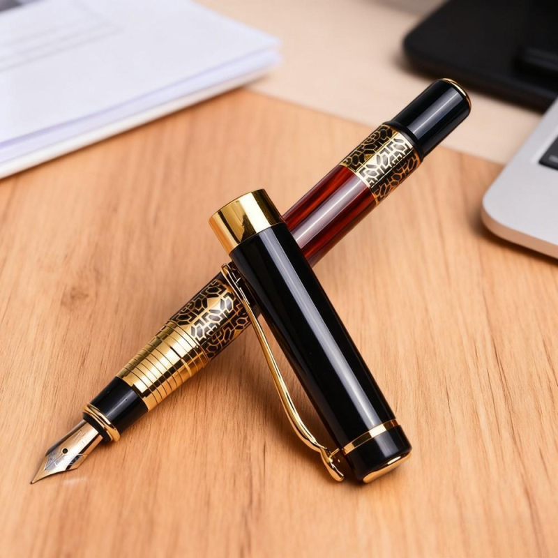 Stilou Peso 988 – corp metalic, vârf auriu, sistem de absorbție a cernelei, gravură laser, cutie cadou