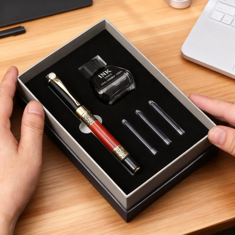 Stilou Peso 988 – corp metalic, vârf auriu, sistem de absorbție a cernelei, gravură laser, cutie cadou