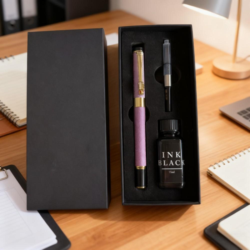 Stilou Peso 988 – corp metalic, vârf auriu, sistem de absorbție a cernelei, gravură laser, cutie cadou