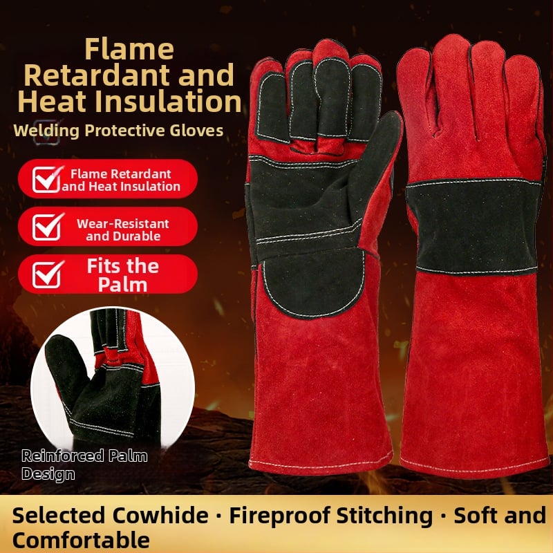 Γάντια συγκόλλησης από βοδινό δέρμα, διπλού στρώματος, με παχύτερη μόνωση θερμότητας και προστασία από σπινθήρες και πιτσιλιές