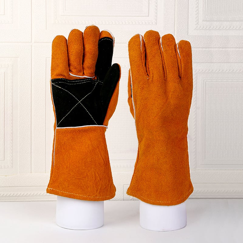 Γάντια συγκόλλησης από βοδινό δέρμα, διπλού στρώματος, με παχύτερη μόνωση θερμότητας και προστασία από σπινθήρες και πιτσιλιές