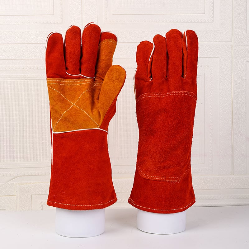 Γάντια συγκόλλησης από βοδινό δέρμα, διπλού στρώματος, με παχύτερη μόνωση θερμότητας και προστασία από σπινθήρες και πιτσιλιές