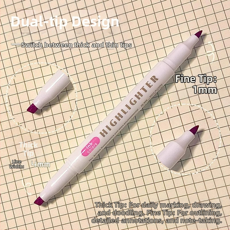 Dvojstranný fluorescencný marker pre študentov, marker na plánovanie a zvýraznenie, vysoká viditeľnosť, nepresakuje cez papier, model 906-5, Shield