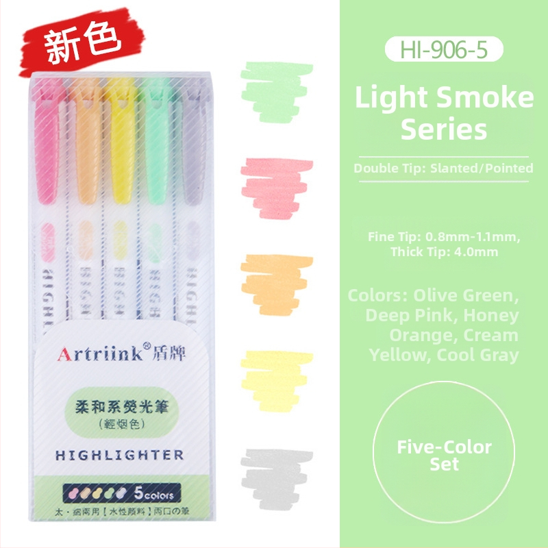 Dvojstranný fluorescencný marker pre študentov, marker na plánovanie a zvýraznenie, vysoká viditeľnosť, nepresakuje cez papier, model 906-5, Shield